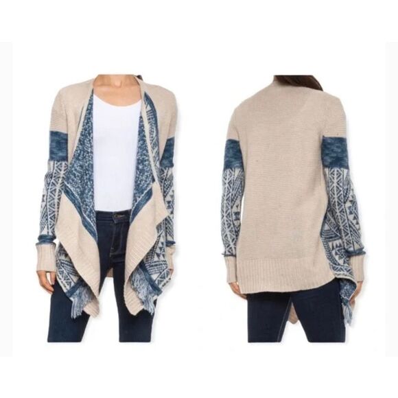 LUCKY BRAND Open Front Heritage Cardigan Sweater with Fringe Detail - Picture 1 of 8